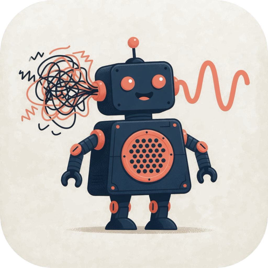 Voicey — navy robot with coral eyes